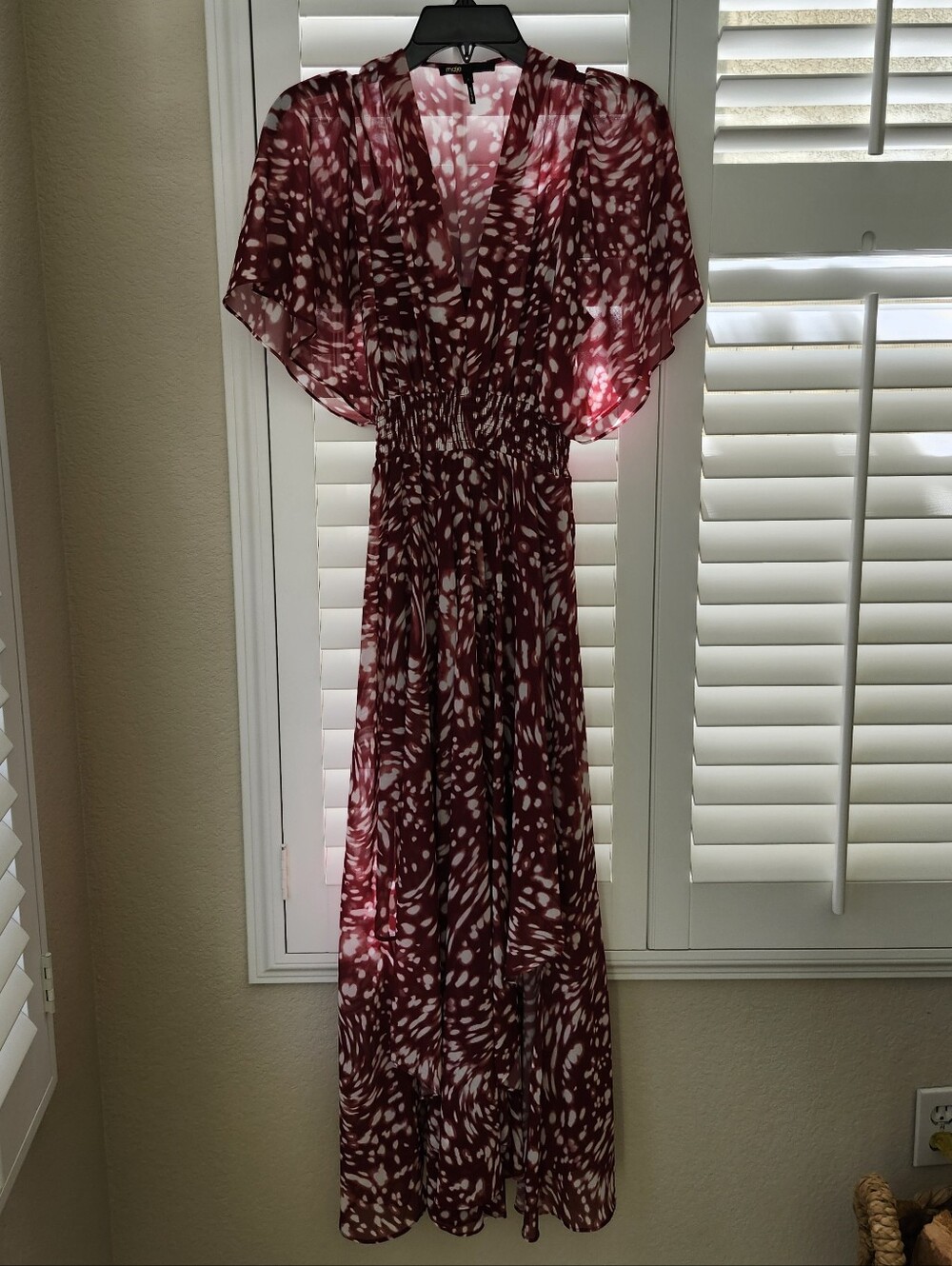 Maje Burgundy and White Printed Maxi Dress